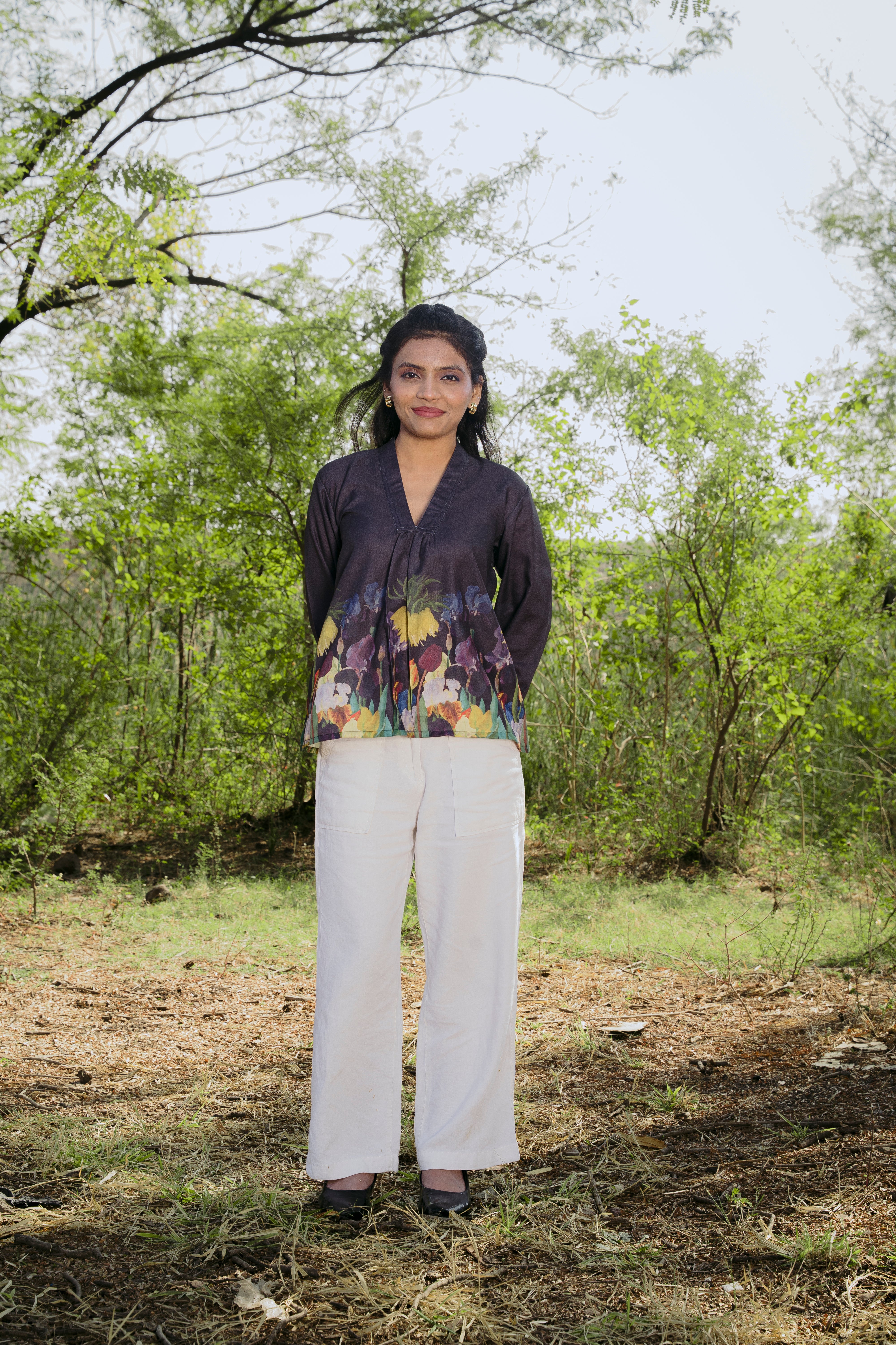 MIDNIGHT BLOOM PEPLUM TOP