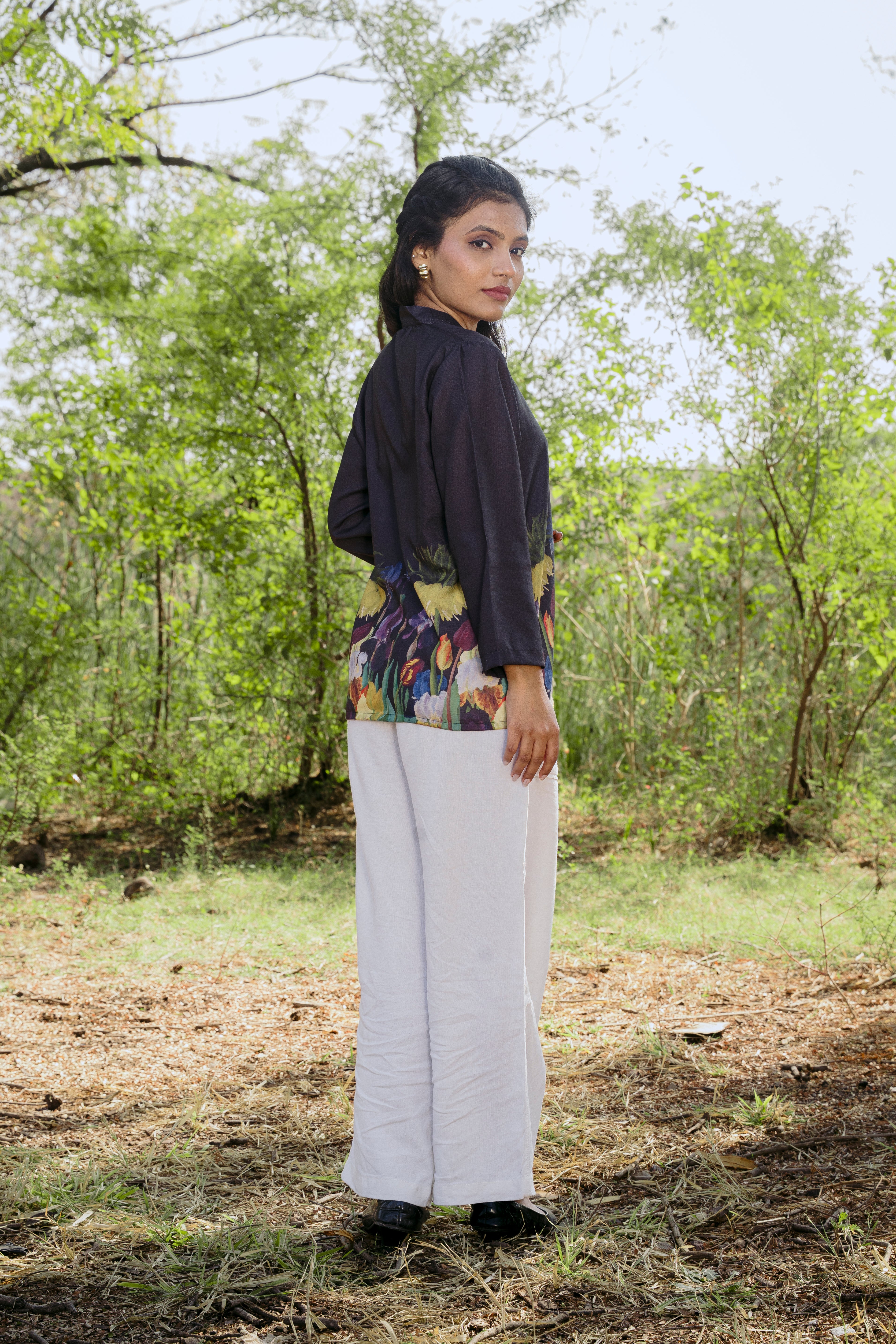 MIDNIGHT BLOOM PEPLUM TOP