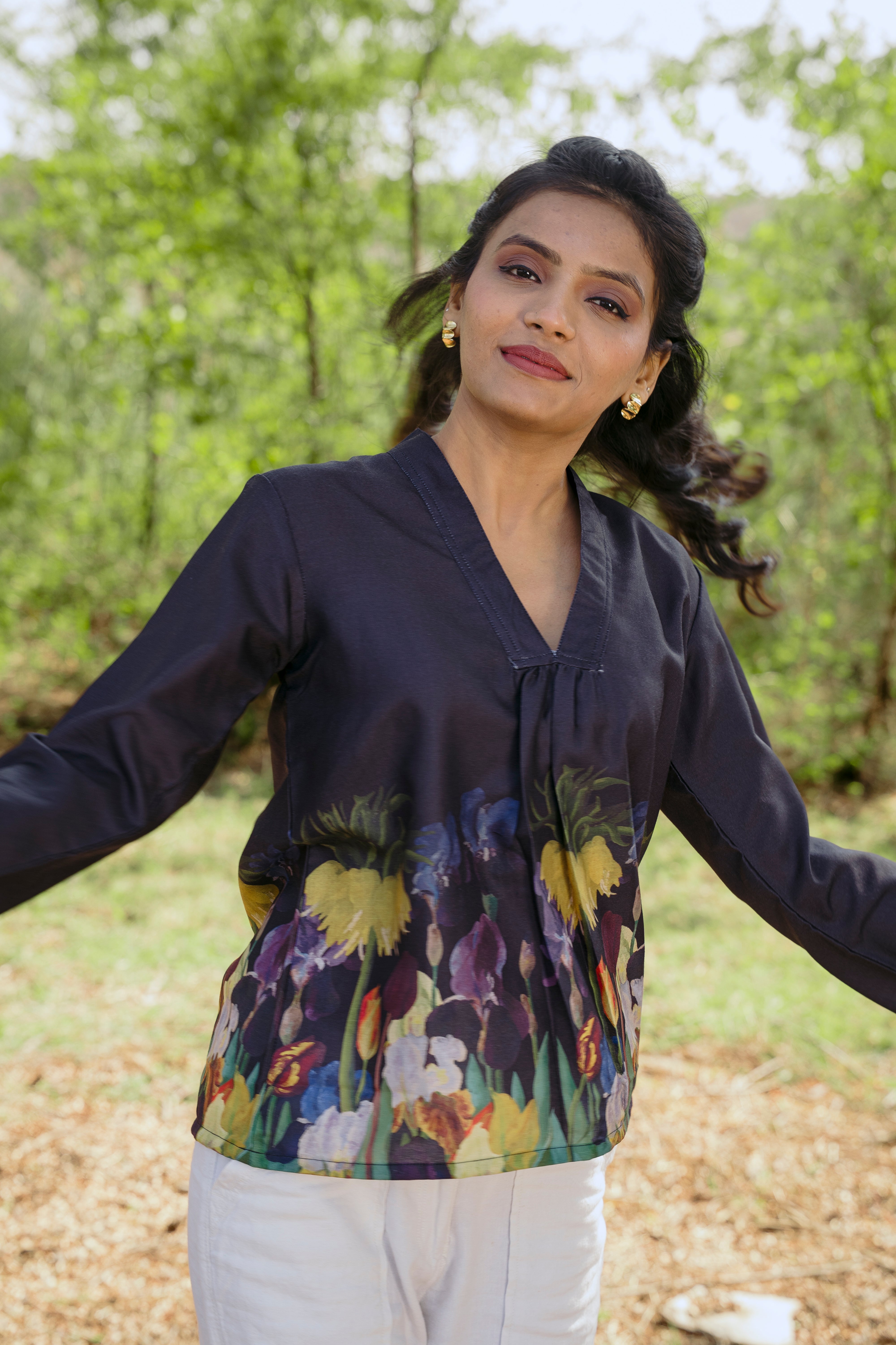 MIDNIGHT BLOOM PEPLUM TOP