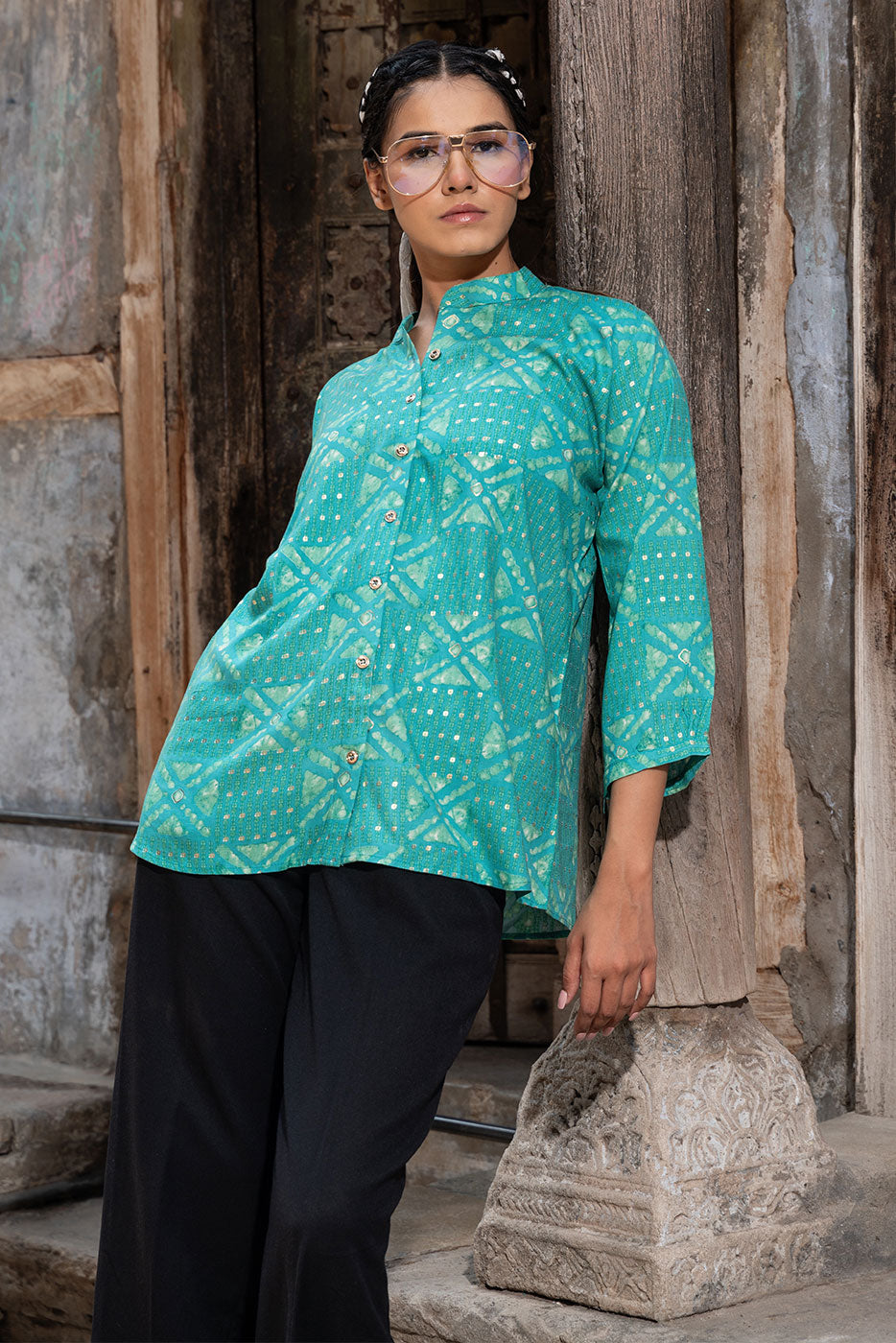 Turquoise Bandhani Printed Shirt