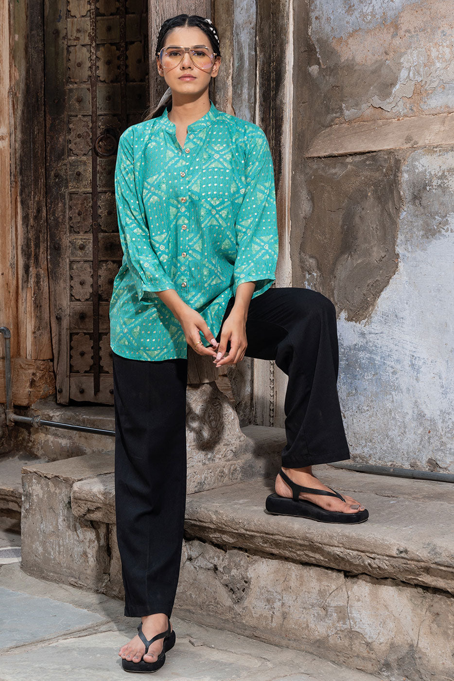 Turquoise Bandhani Printed Shirt