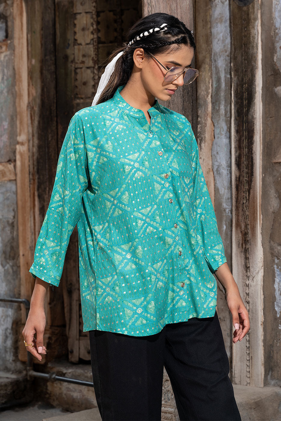 Turquoise Bandhani Printed Shirt