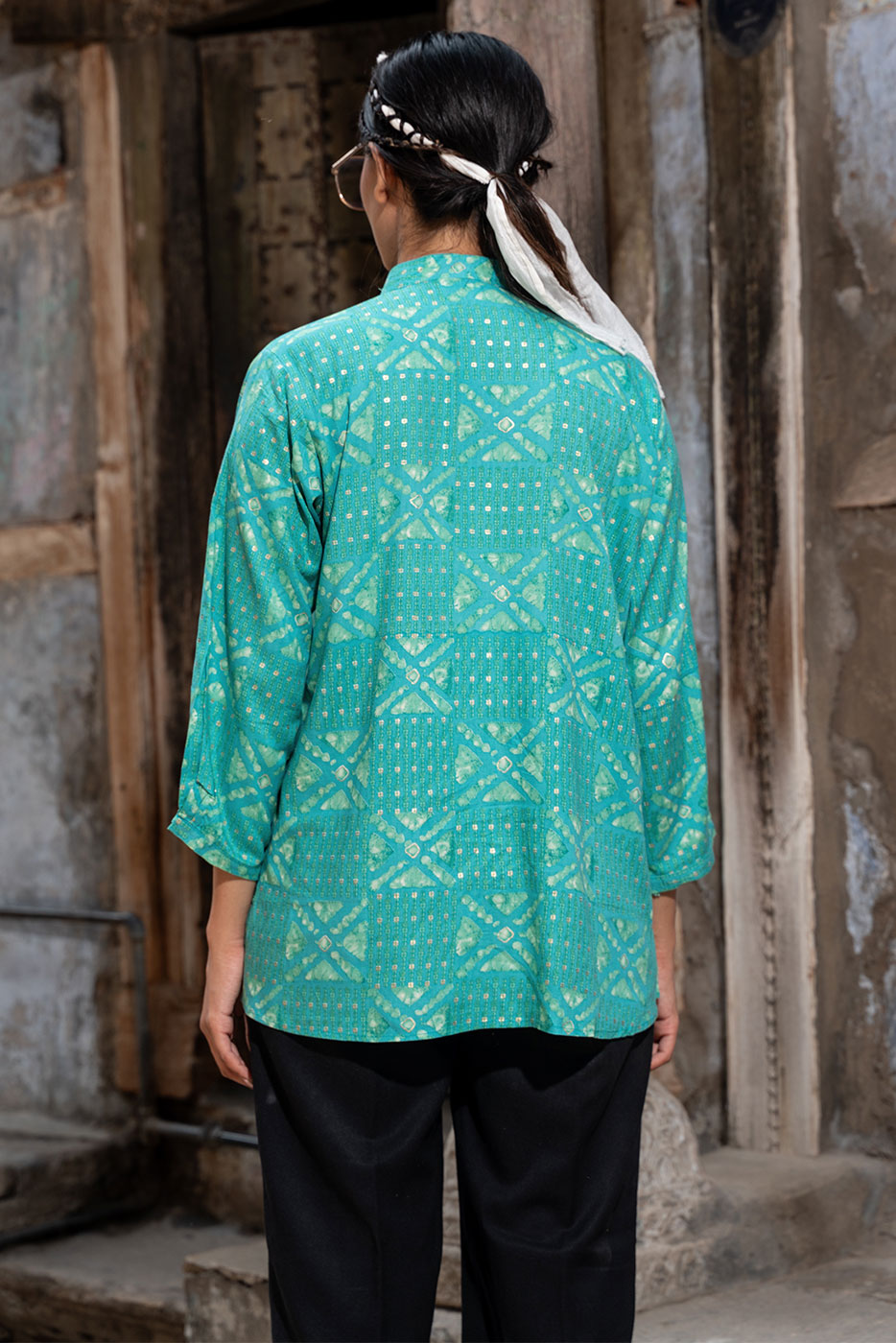Turquoise Bandhani Printed Shirt