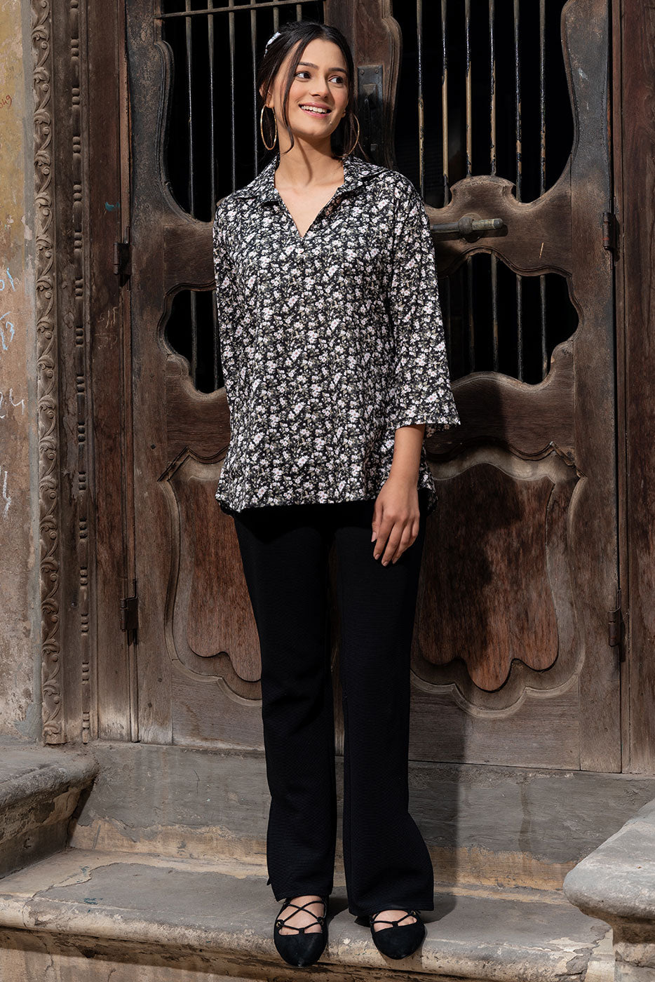 Black noctural floral top