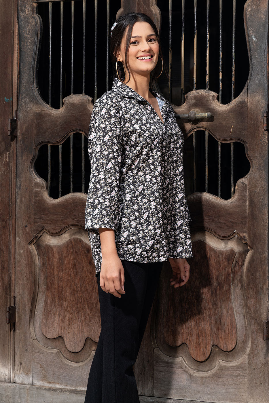 Black noctural floral top