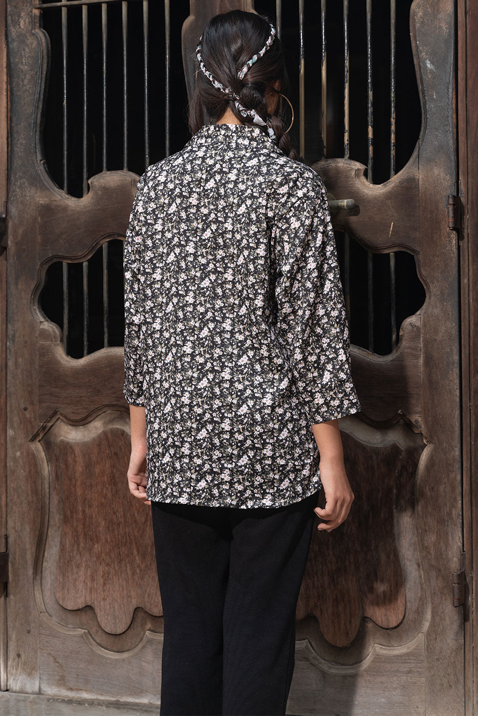 Black noctural floral top