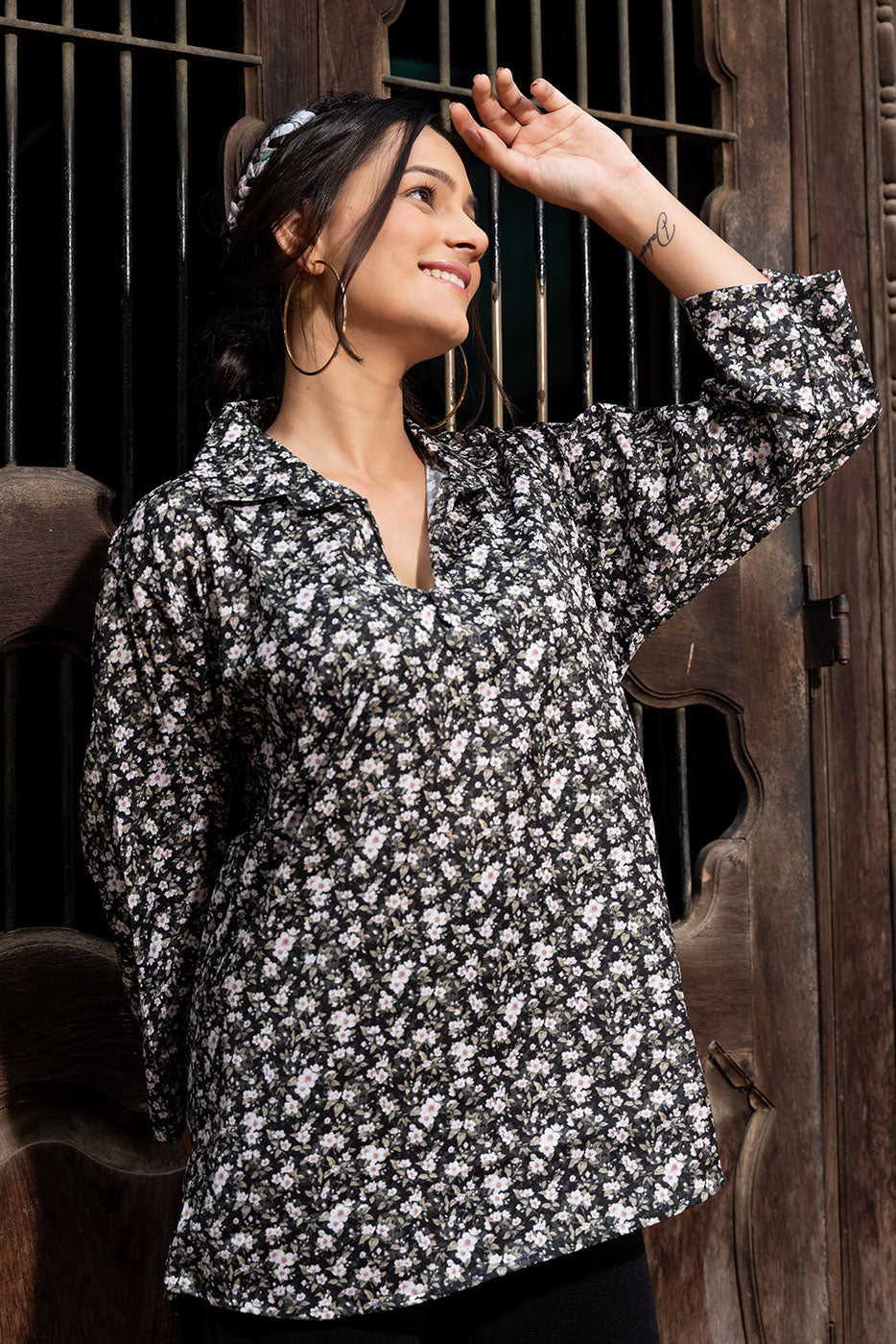 Black noctural floral top