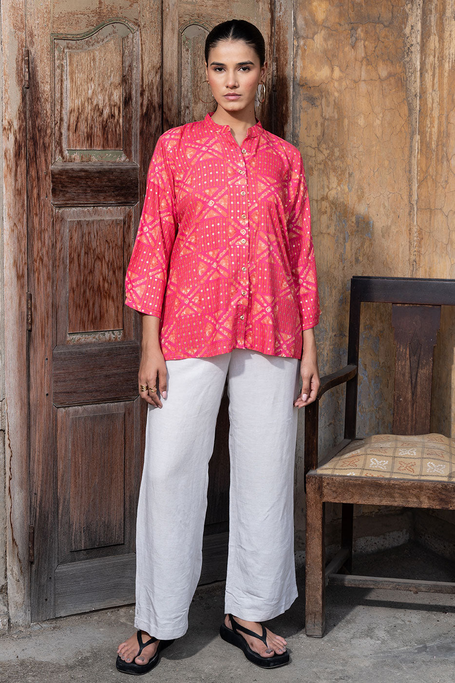 Pink Bandhani Printed Shirt