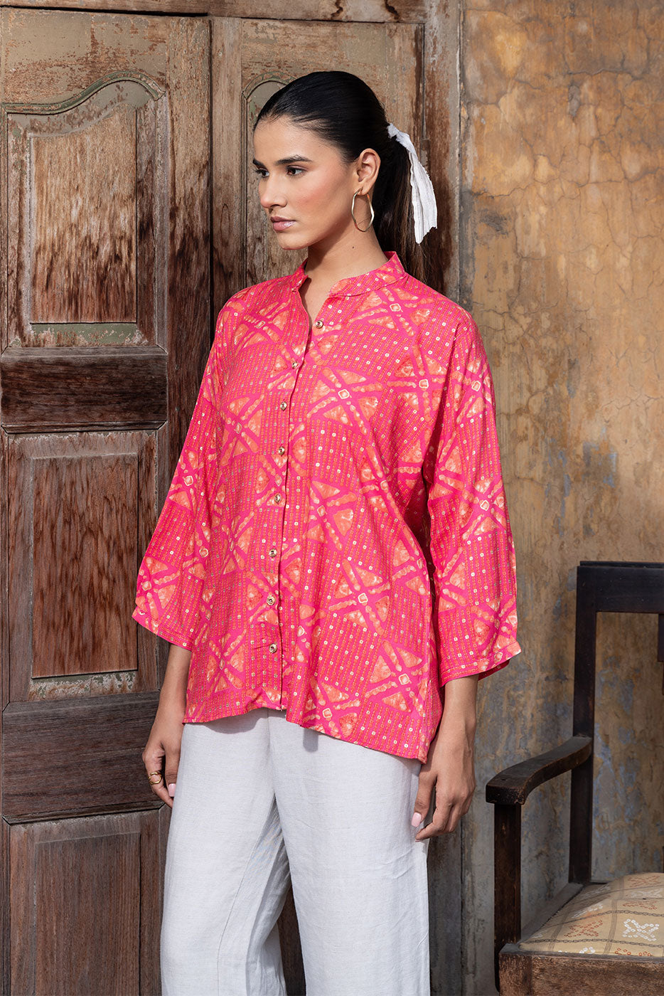 Pink Bandhani Printed Shirt