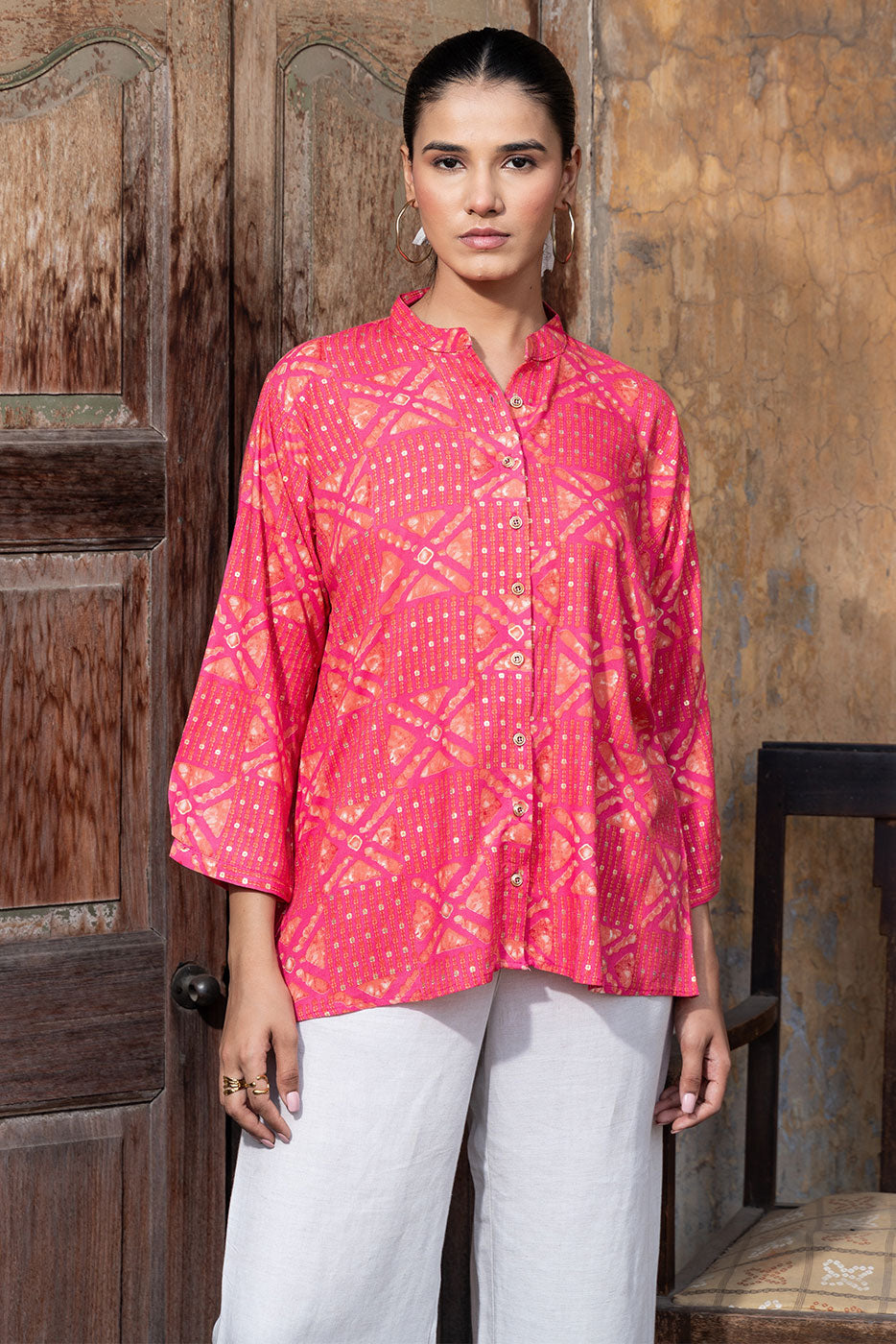 Pink Bandhani Printed Shirt