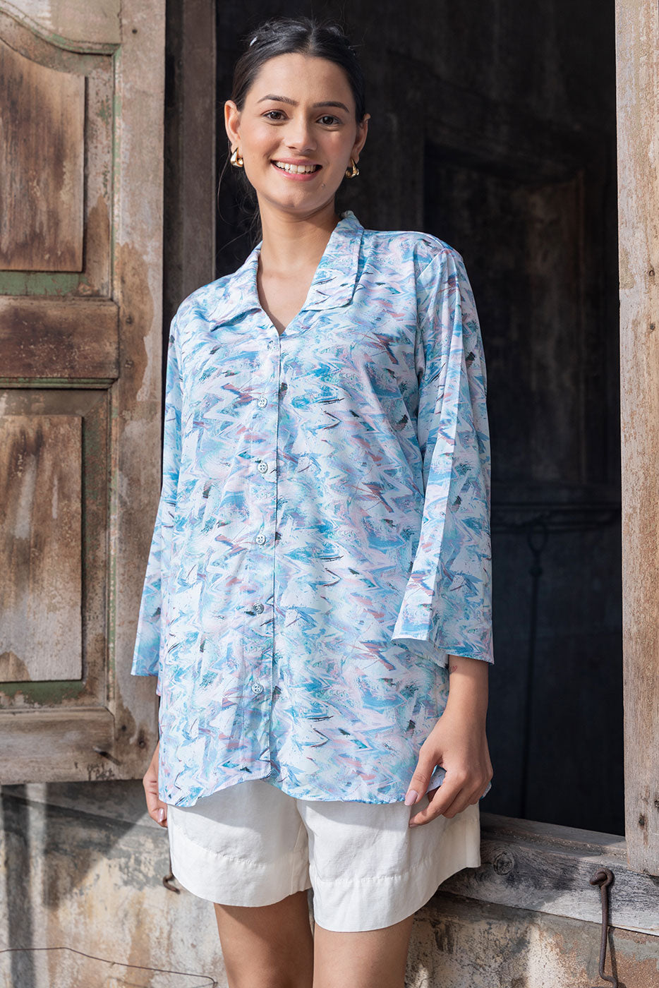 Aqua Mist Abstract Shirt