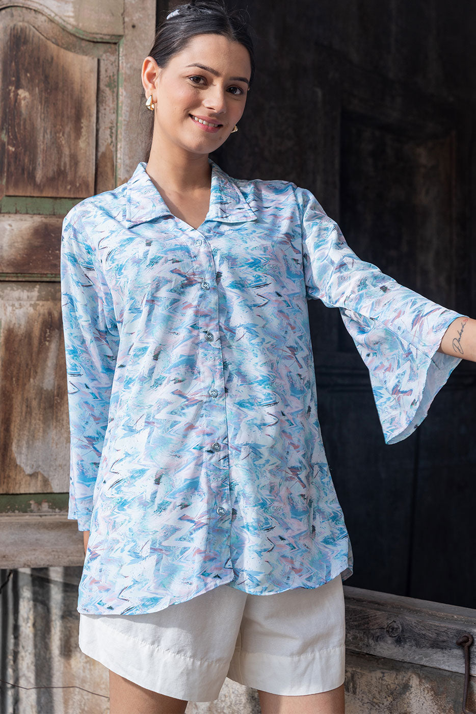 Aqua Mist Abstract Shirt
