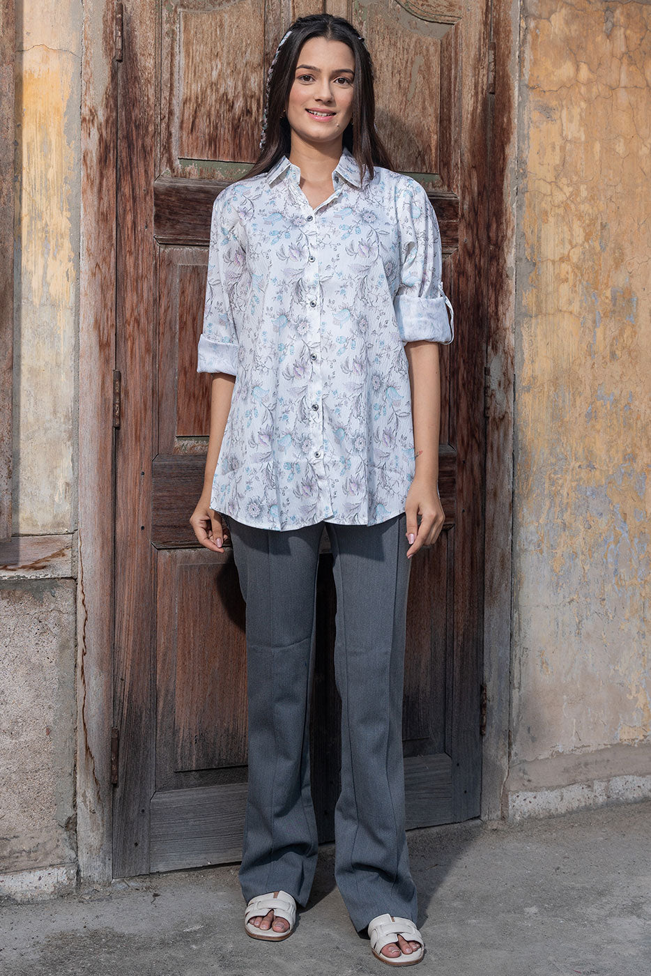 Pastel White Floral Shirt