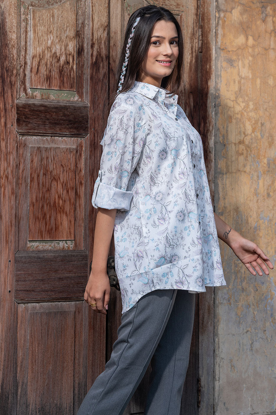 Pastel White Floral Shirt