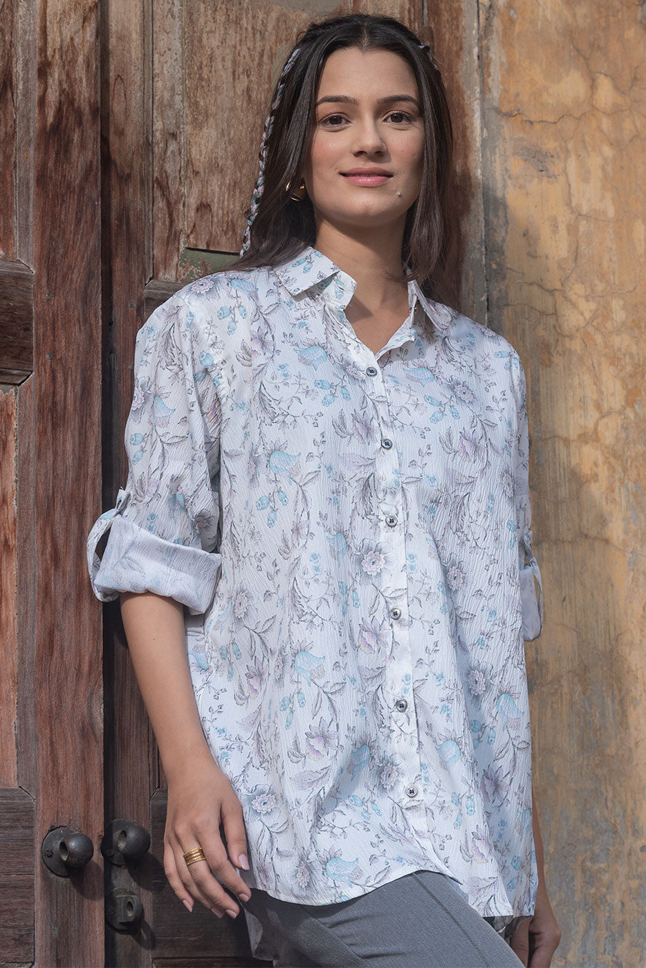 Pastel White Floral Shirt