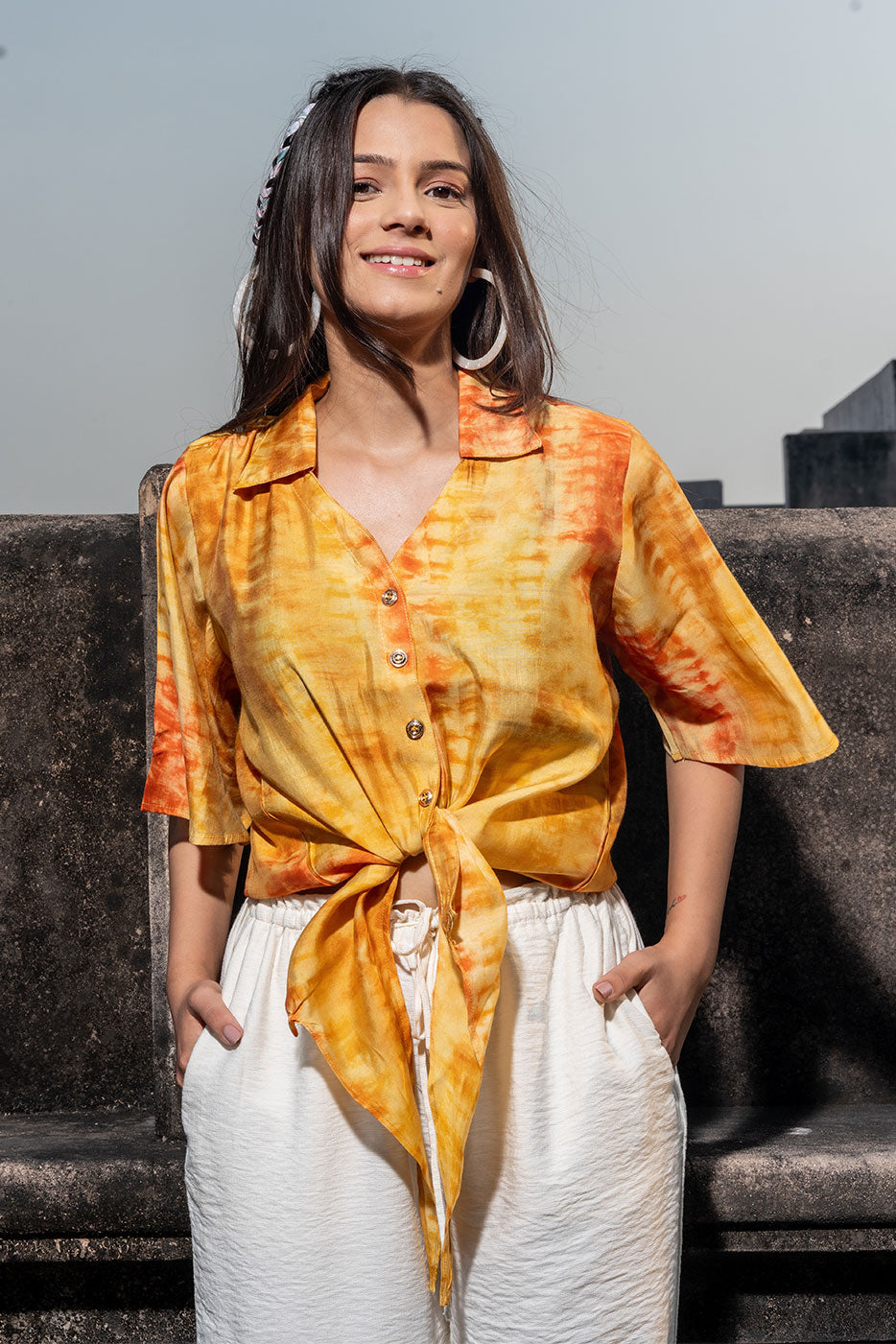 Amber Yellow Shibori Tie Shirt
