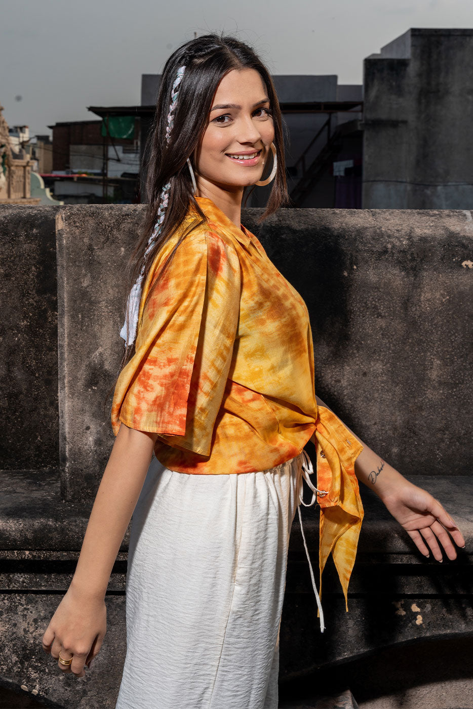 Amber Yellow Shibori Tie Shirt