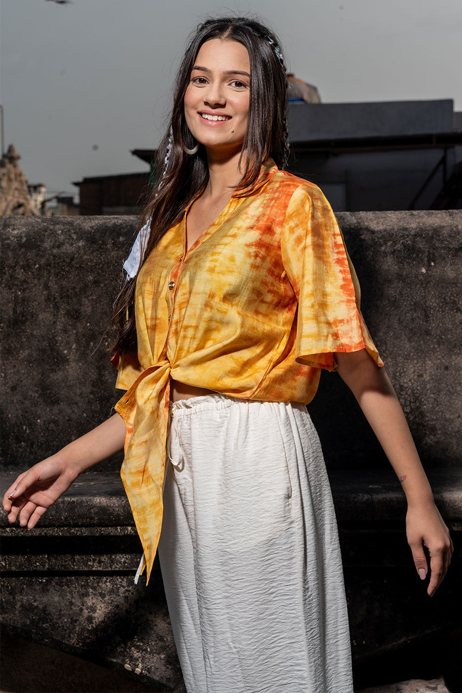 Amber Yellow Shibori Tie Shirt