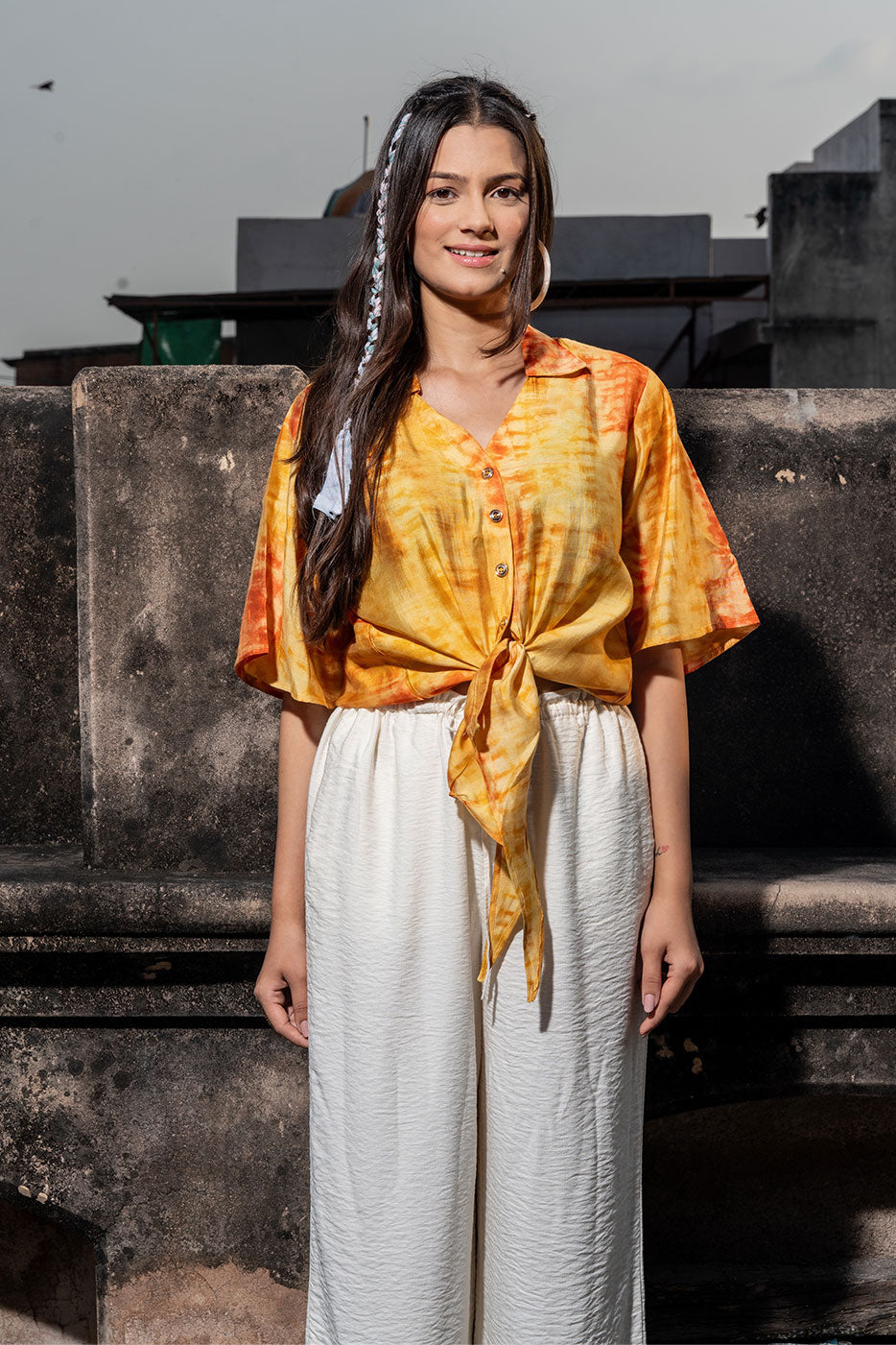 Amber Yellow Shibori Tie Shirt