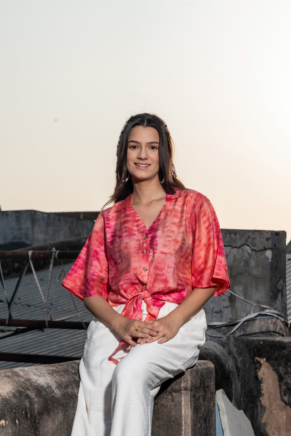 Apple red shibori tie shirt