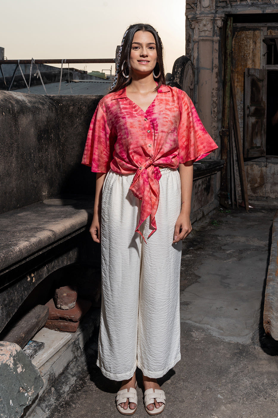 Apple red shibori tie shirt