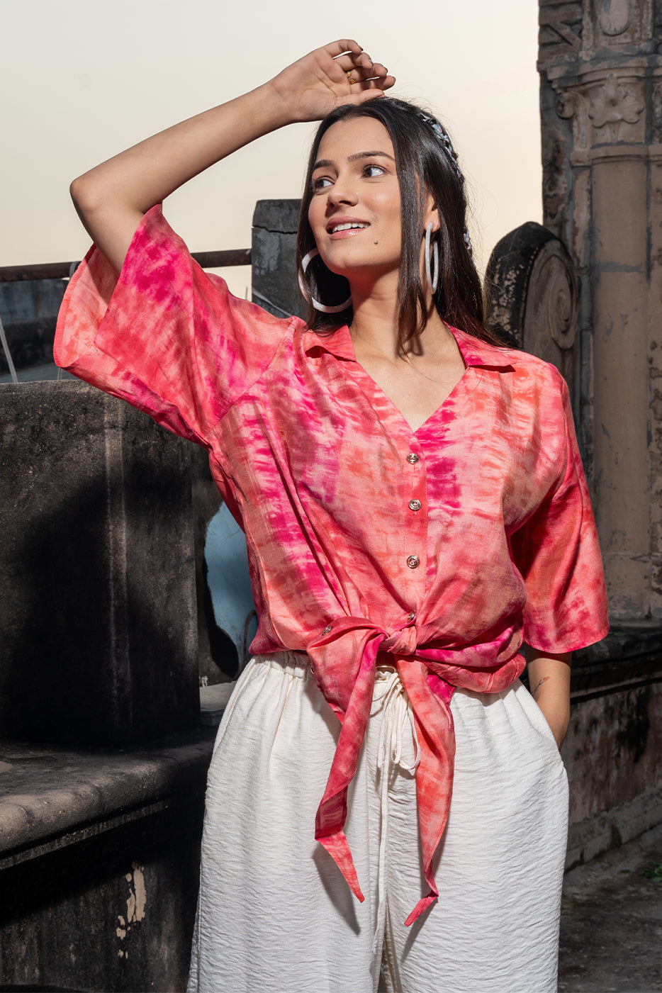 Apple red shibori tie shirt