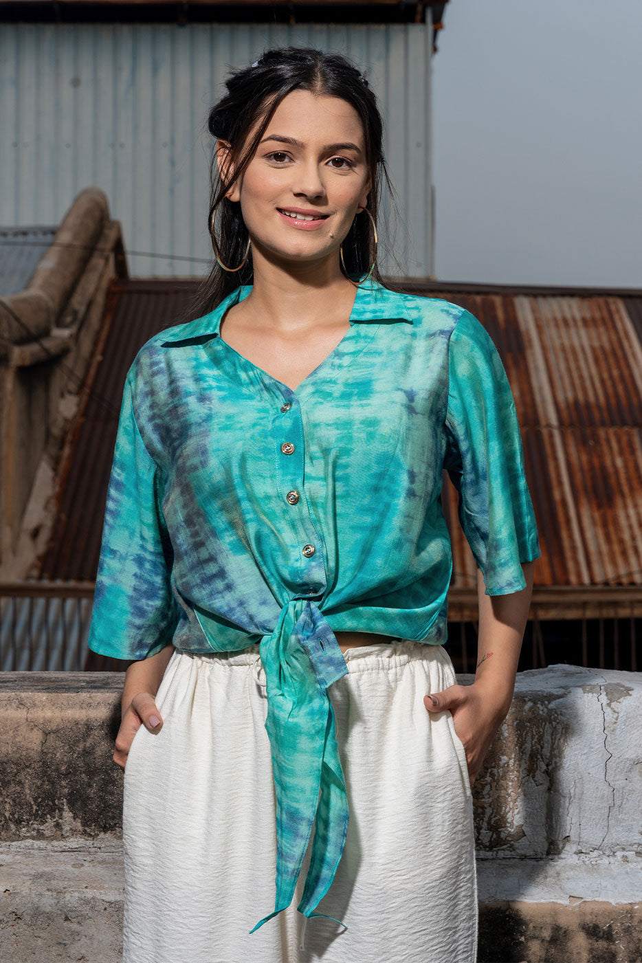 Ocean Blue Shibori Tie Shirt