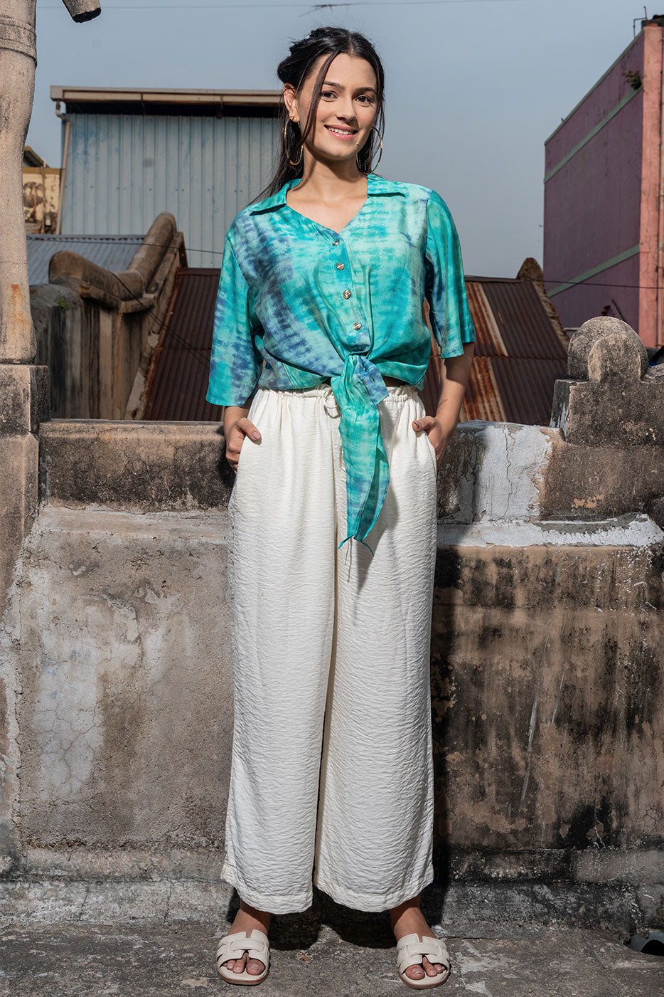 Ocean Blue Shibori Tie Shirt