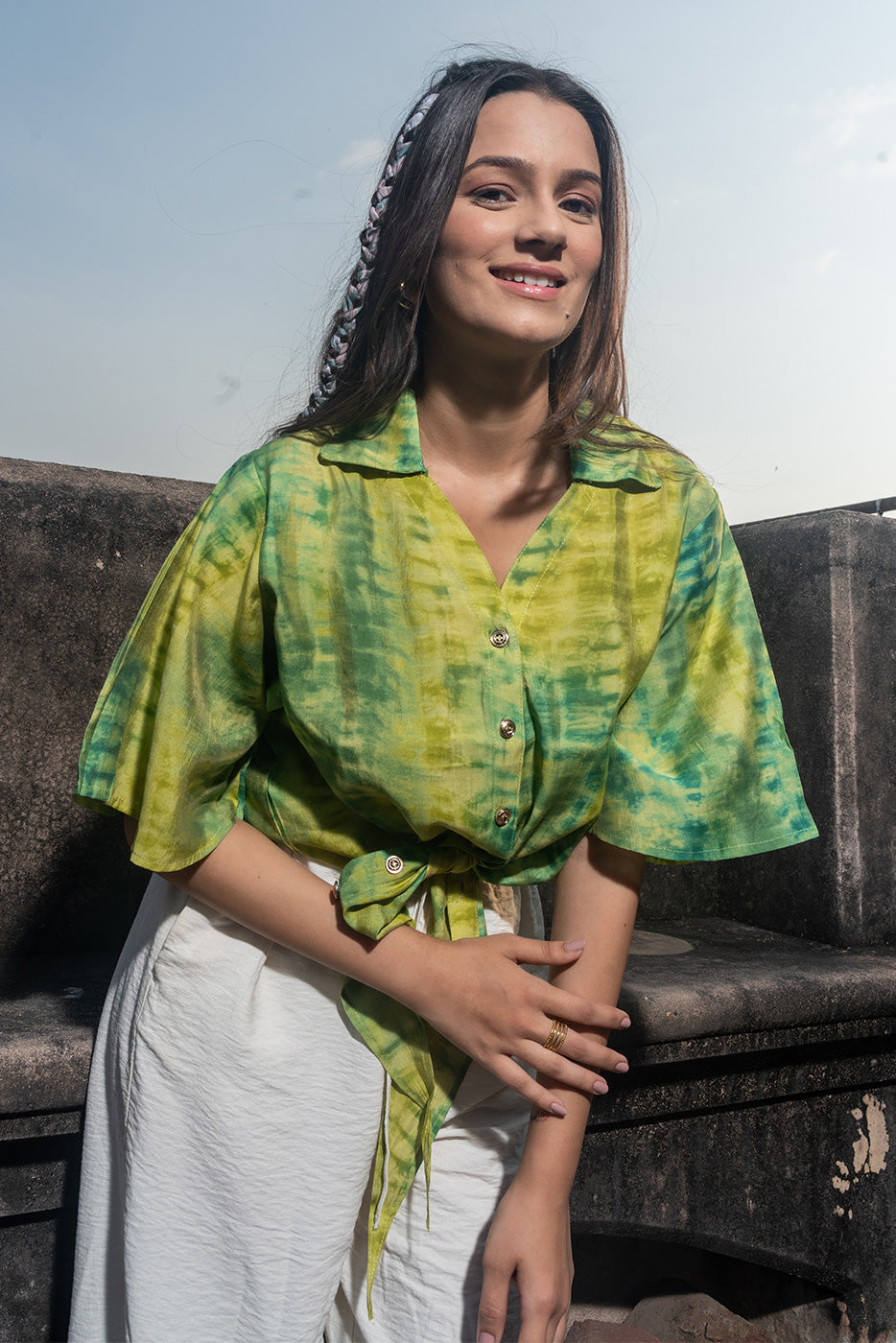 Lime Green Shibori Tie Shirt