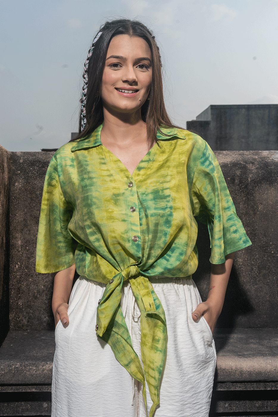 Lime Green Shibori Tie Shirt