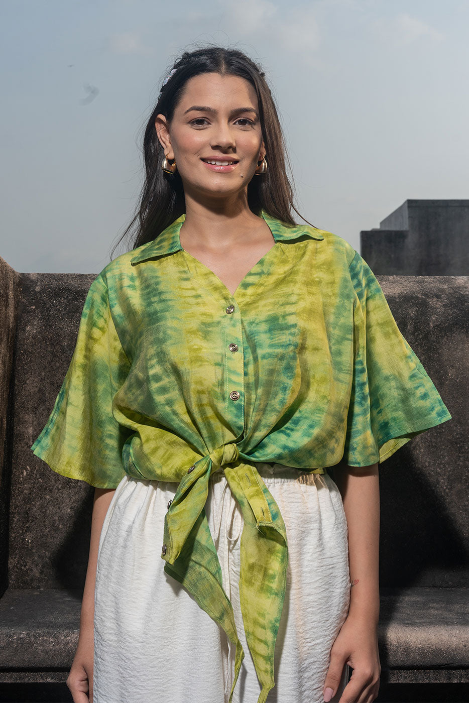 Lime Green Shibori Tie Shirt