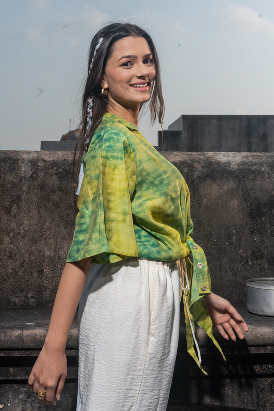 Lime Green Shibori Tie Shirt