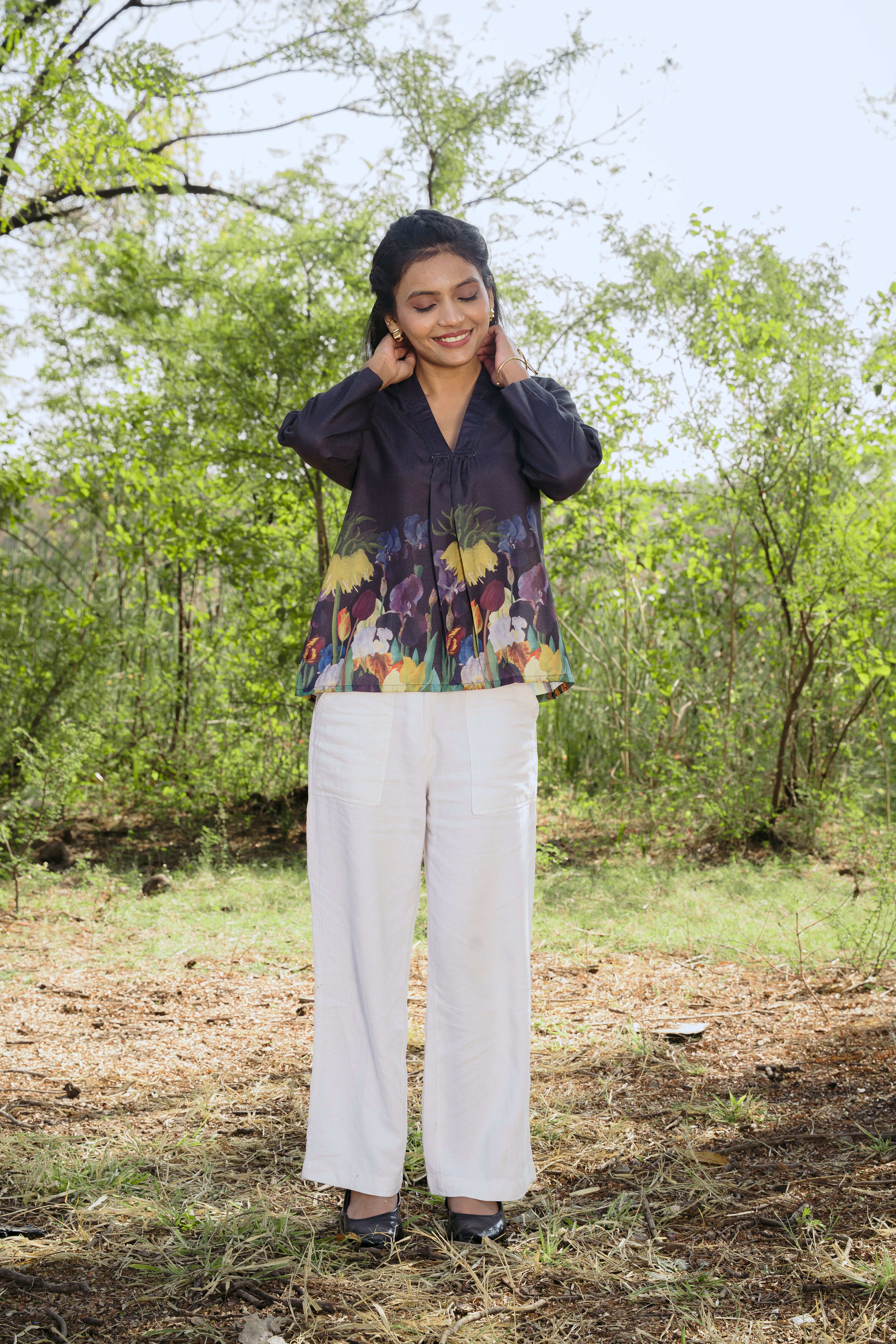 MIDNIGHT BLOOM PEPLUM TOP