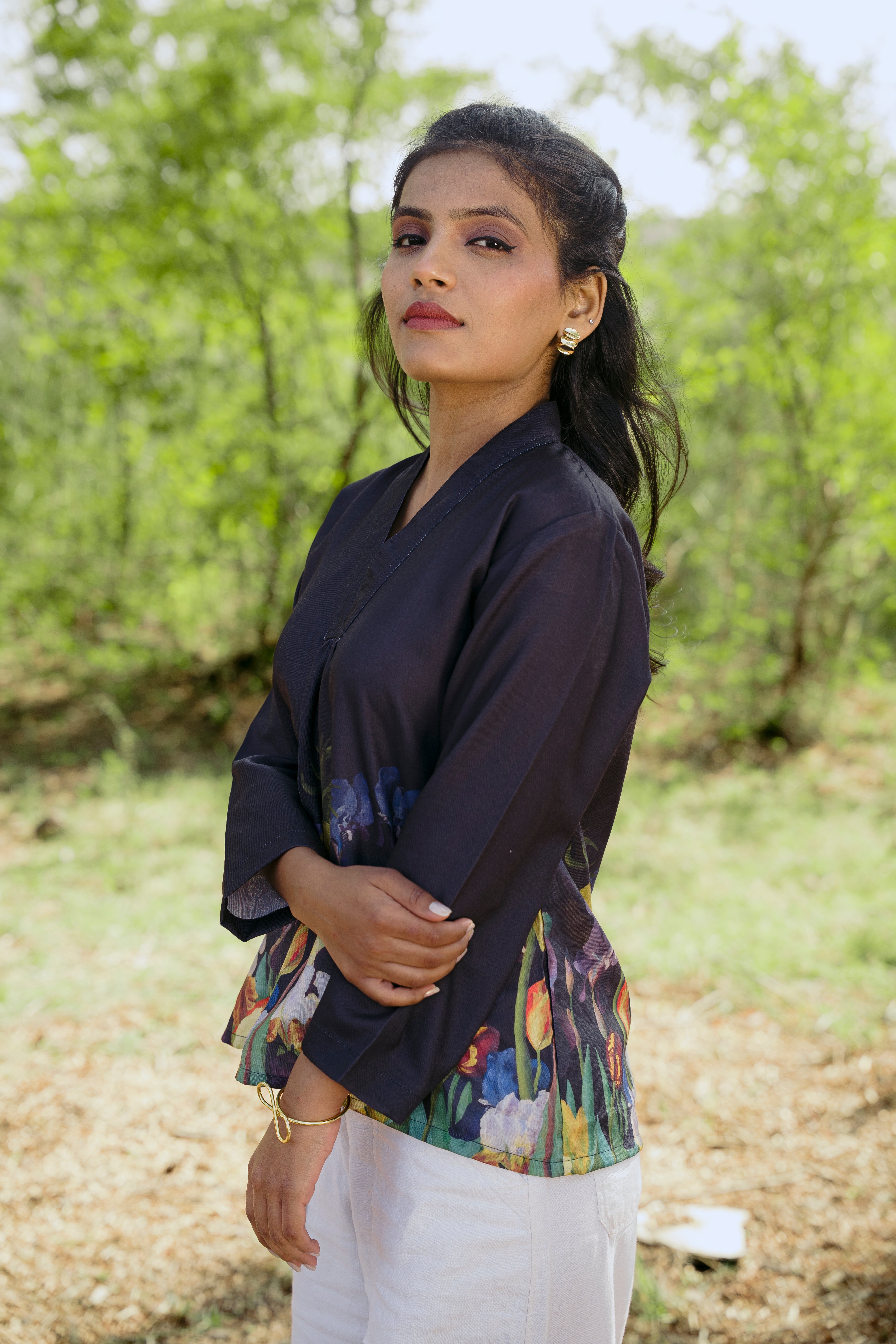 MIDNIGHT BLOOM PEPLUM TOP